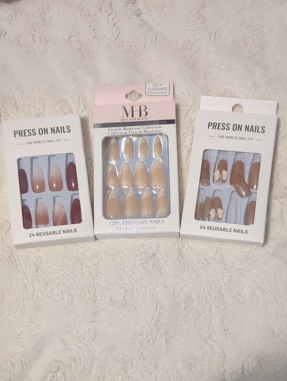 MB French Manicure Press-On Nails + 2 Neutral Sets - Nude & Brown Tones